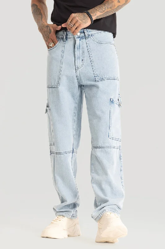 Light Blue Plain Baggy Fit Jeans