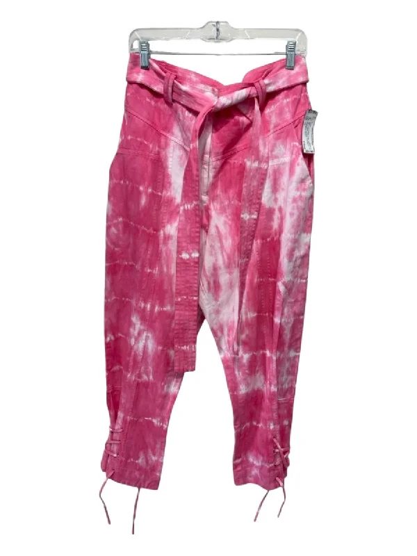 Love Shack Fancy Size 10 Pink & White Cotton High Rise Tie Dye Pockets Jeans