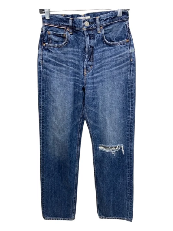 Moussy Size 25 Medium Wash Cotton Button Fly Distressed Jeans