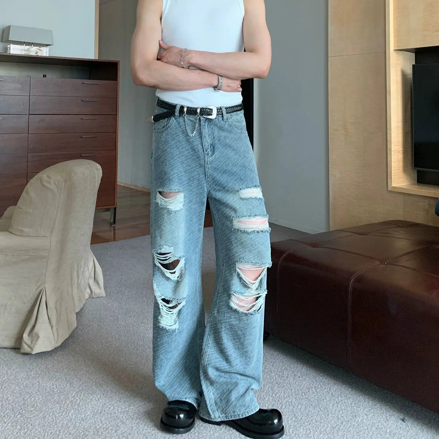 Ripped Wide-Leg Jeans