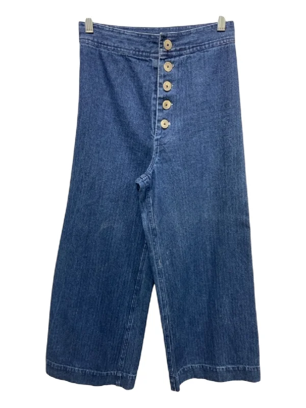 The Odells Size 4 Dark Wash Cotton Blend High Rise Button Wide Leg Jeans