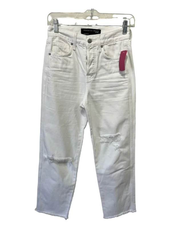 Veronica Beard Size 24 White Cotton Distressed Pockets Button Fly Jeans