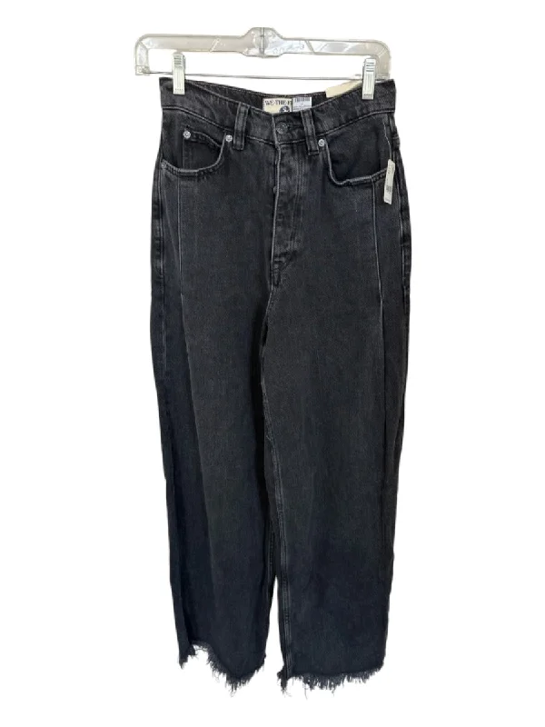 We The Free Size 25 Black Cotton Button Fly Wide Leg Jeans