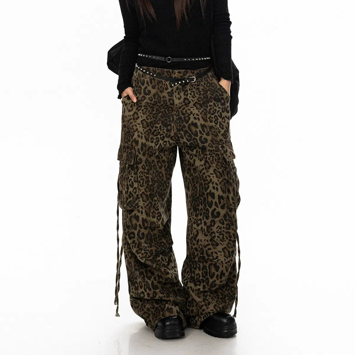 Wide-leg Leopard Print Jeans