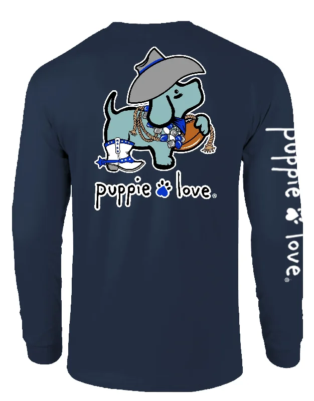 BLUE AND WHITE MASCOT PUP, ADULT LS (PRINTED TO ORDER)