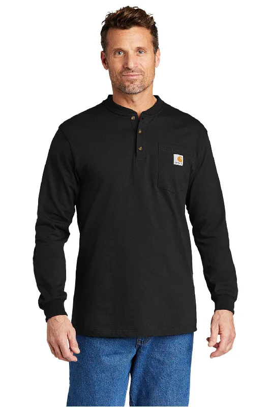 Carhartt Mens Long Sleeve Henley T-Shirt w/ Pocket - Black