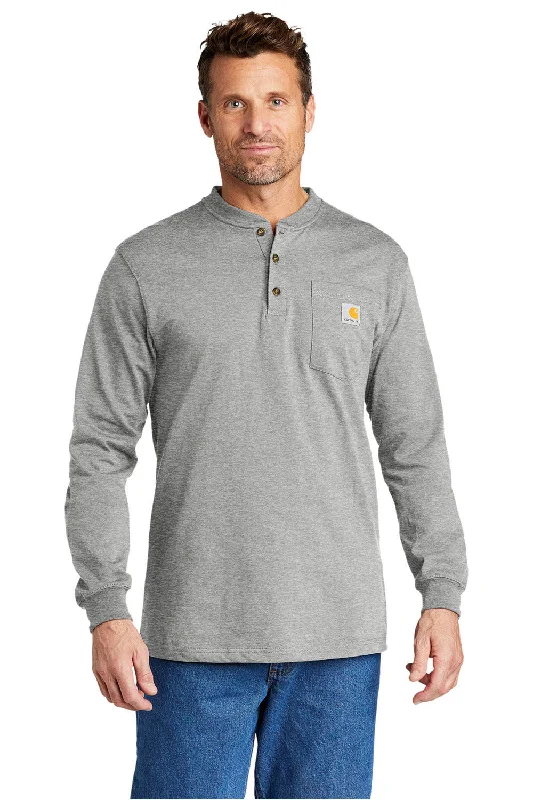 Carhartt Mens Long Sleeve Henley T-Shirt w/ Pocket - Heather Grey