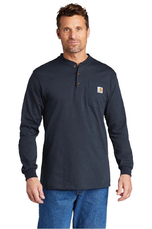 Carhartt Mens Long Sleeve Henley T-Shirt w/ Pocket - Navy Blue