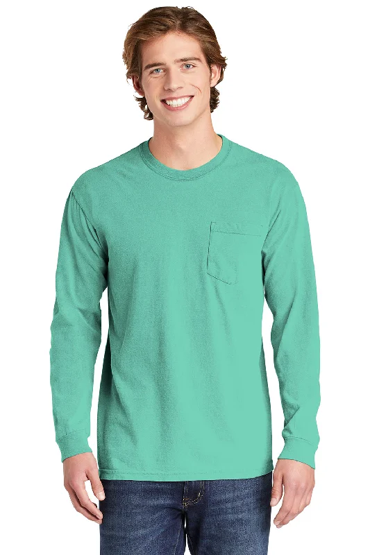 Comfort Colors Mens Long Sleeve Crewneck T-Shirt w/ Pocket - Chalky Mint Green