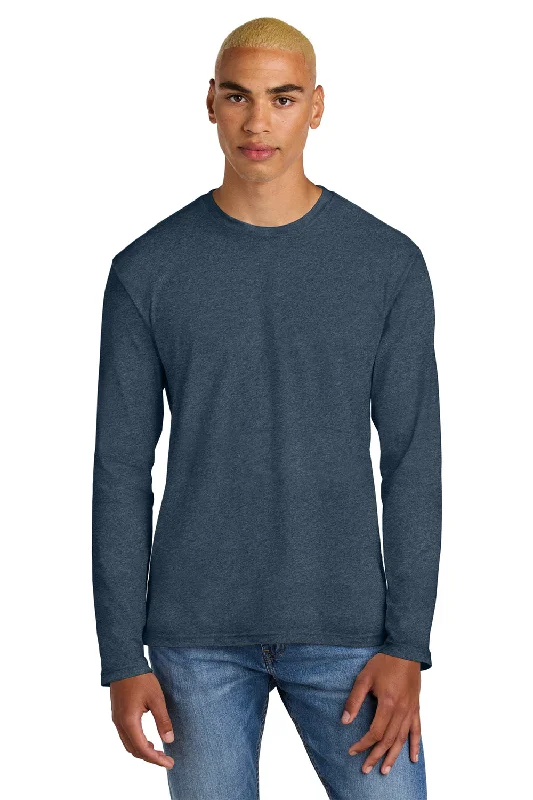 District Mens Perfect Weight Long Sleeve Crewneck T-Shirt - Heather Navy Blue