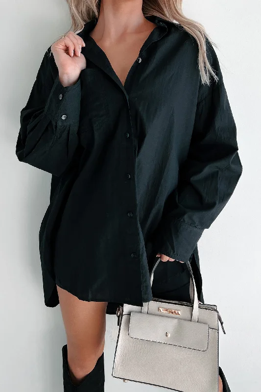 Modernly Classic Oversized Button-Up Shirt (Black)