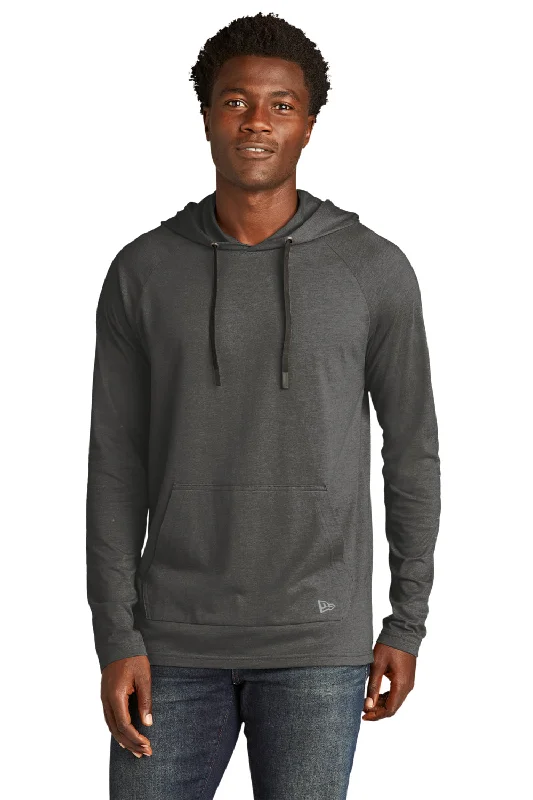 New Era Mens Moisture Wicking Long Sleeve Hooded T-Shirt w/ Pocket - Graphite Grey