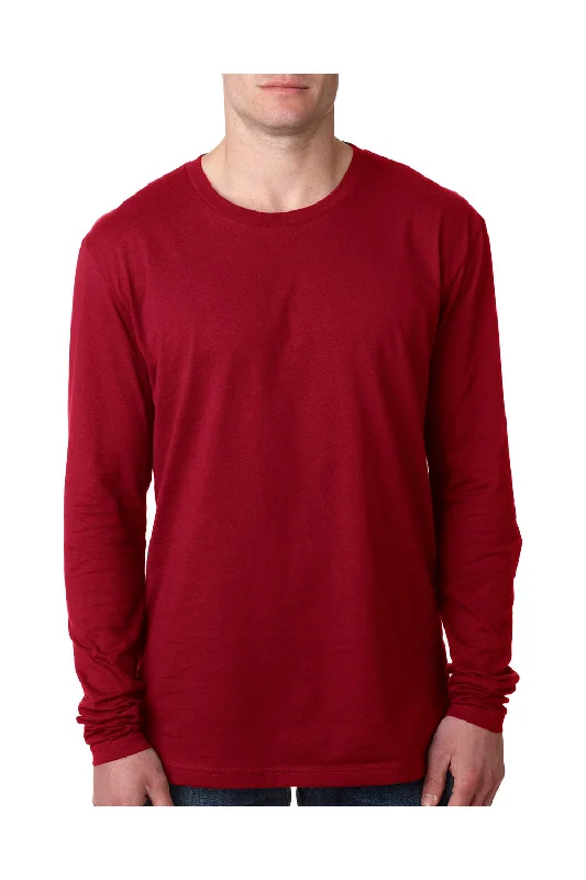 Next Level Mens Fine Jersey Long Sleeve Crewneck T-Shirt - Cardinal Red