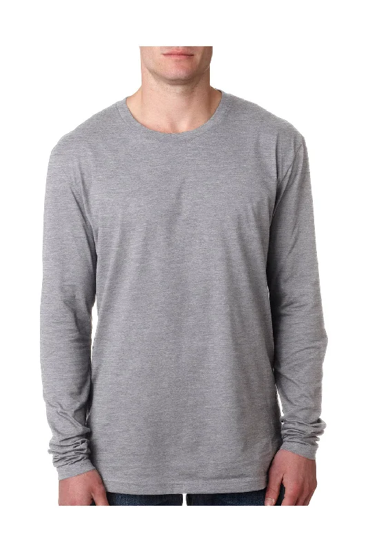 Next Level Mens Fine Jersey Long Sleeve Crewneck T-Shirt - Heather Grey