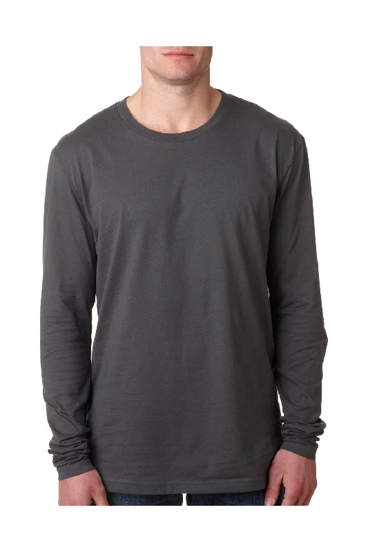 Next Level Mens Fine Jersey Long Sleeve Crewneck T-Shirt - Heavy Metal Grey