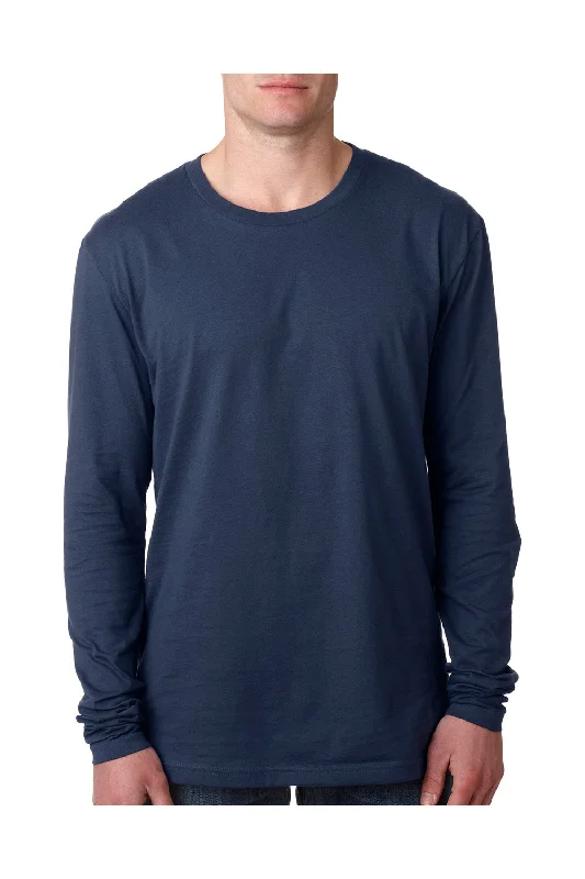 Next Level Mens Fine Jersey Long Sleeve Crewneck T-Shirt - Indigo Blue