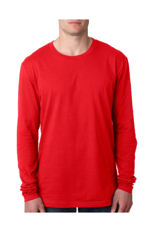 Next Level Mens Fine Jersey Long Sleeve Crewneck T-Shirt - Red