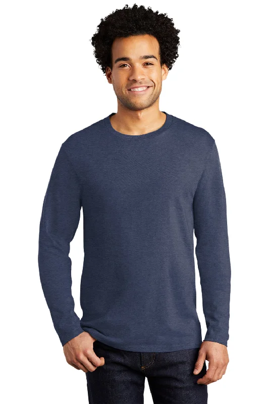 Port & Company Mens Bouncer Long Sleeve Crewneck T-Shirt - Heather Team Navy Blue