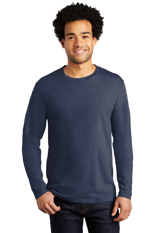 Port & Company Mens Bouncer Long Sleeve Crewneck T-Shirt - Navy Blue