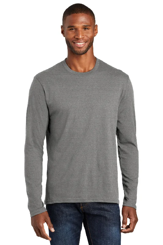 Port & Company Mens Fan Favorite Long Sleeve Crewneck T-Shirt - Heather Graphite Grey