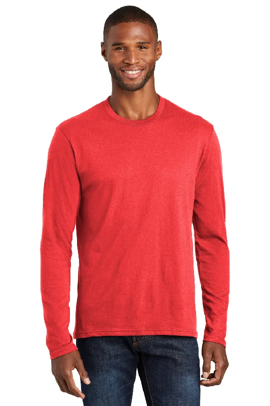 Port & Company Mens Fan Favorite Long Sleeve Crewneck T-Shirt - Heather Bright Red