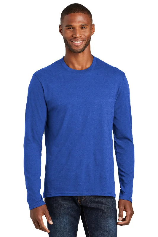 Port & Company Mens Fan Favorite Long Sleeve Crewneck T-Shirt - Heather True Royal Blue