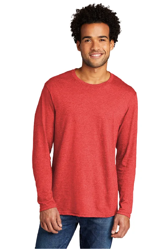 Port & Company Mens Long Sleeve Crewneck T-Shirt - Heather Bright Red