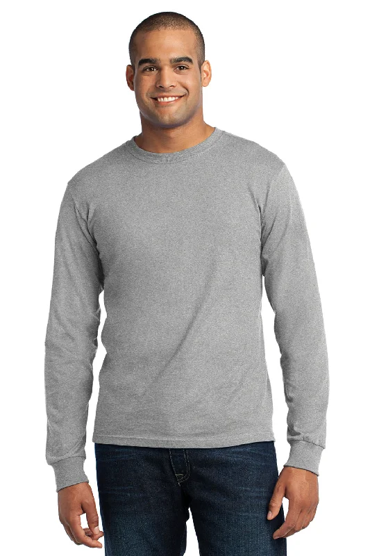 Port & Company Mens USA Made Long Sleeve Crewneck T-Shirt - Heather Grey - Closeout