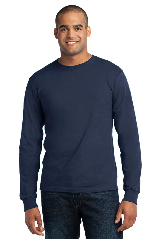 Port & Company Mens USA Made Long Sleeve Crewneck T-Shirt - Navy Blue - Closeout