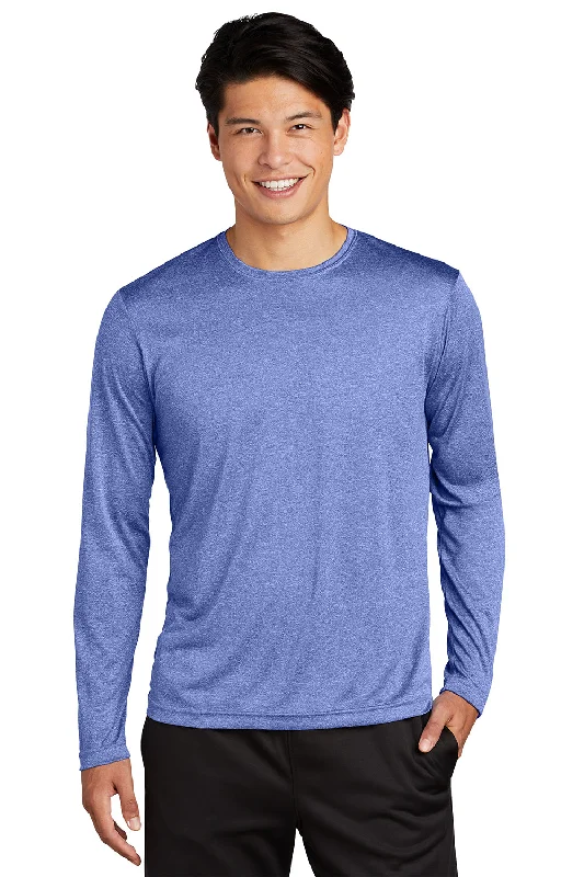 Sport-Tek Mens Contender Heather Moisture Wicking Long Sleeve Crewneck T-Shirt - Heather True Royal Blue