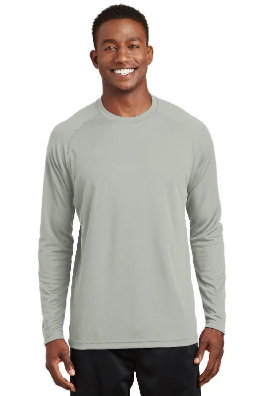 Sport-Tek Mens Dry Zone Moisture Wicking Long Sleeve Crewneck T-Shirt - Silver Grey