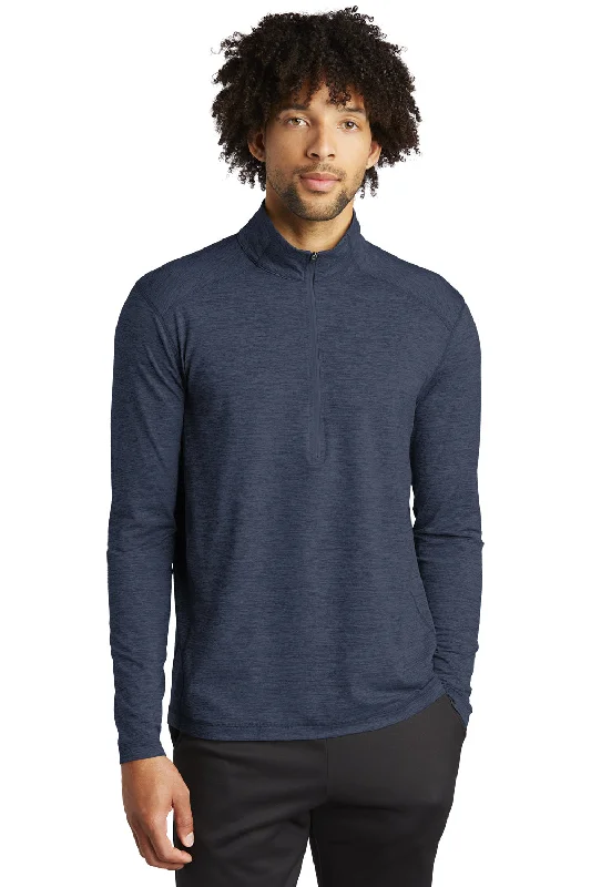 Sport-Tek Mens Exchange 1.5 Long Sleeve 1/4 Zip T-Shirt - Heather Dark Denim Blue