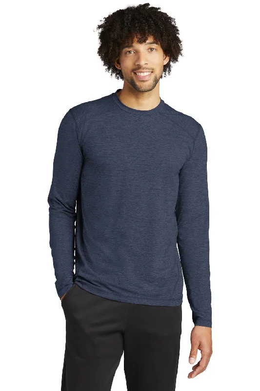 Sport-Tek Mens Exchange 1.5 Long Sleeve Crewneck T-Shirt - Heather Dark Denim Blue