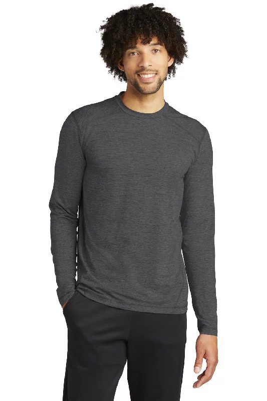 Sport-Tek Mens Exchange 1.5 Long Sleeve Crewneck T-Shirt - Heather Graphite Grey