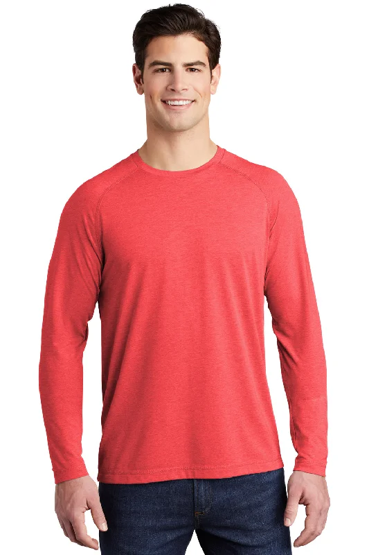 Sport-Tek Mens Moisture Wicking Long Sleeve Crewneck T-Shirt - Heather True Red