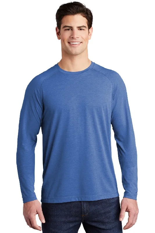 Sport-Tek Mens Moisture Wicking Long Sleeve Crewneck T-Shirt - Heather True Royal Blue