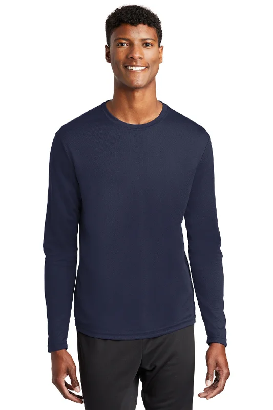 Sport-Tek Mens RacerMesh Moisture Wicking Long Sleeve Crewneck T-Shirt - True Navy Blue