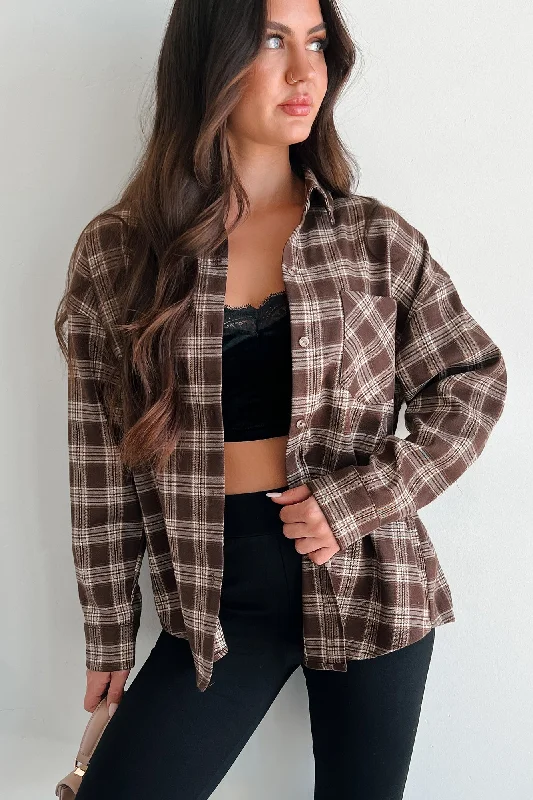 Stay Humble Oversized Plaid Shirt (Brown/Cream Plaid)