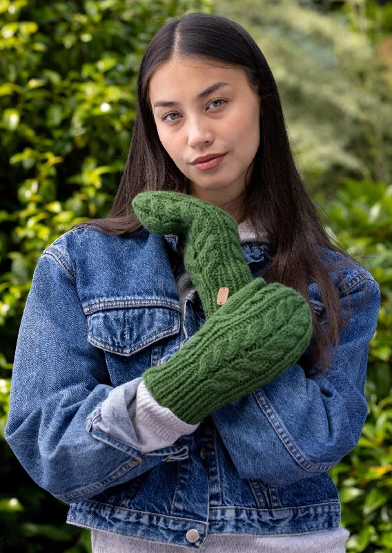 Aran Cable Mittens | Green