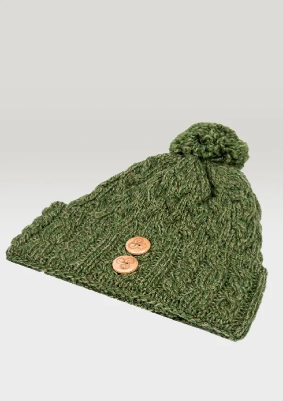 Aran Supersoft Merino Button Hat | Green