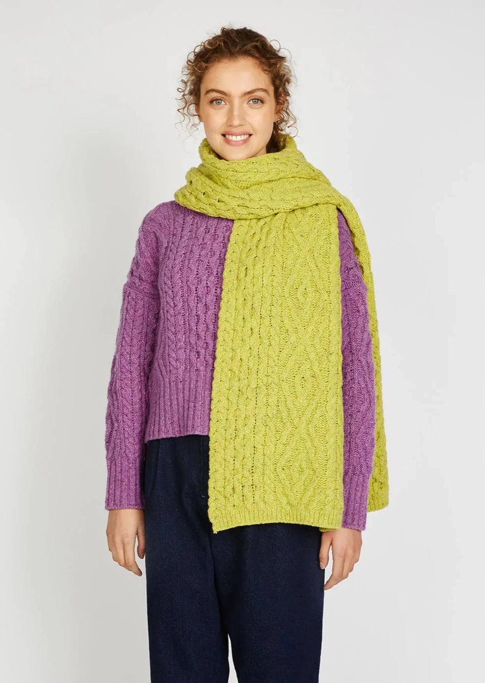 IrelandsEye Diamond Aran Scarf | Chartreuse