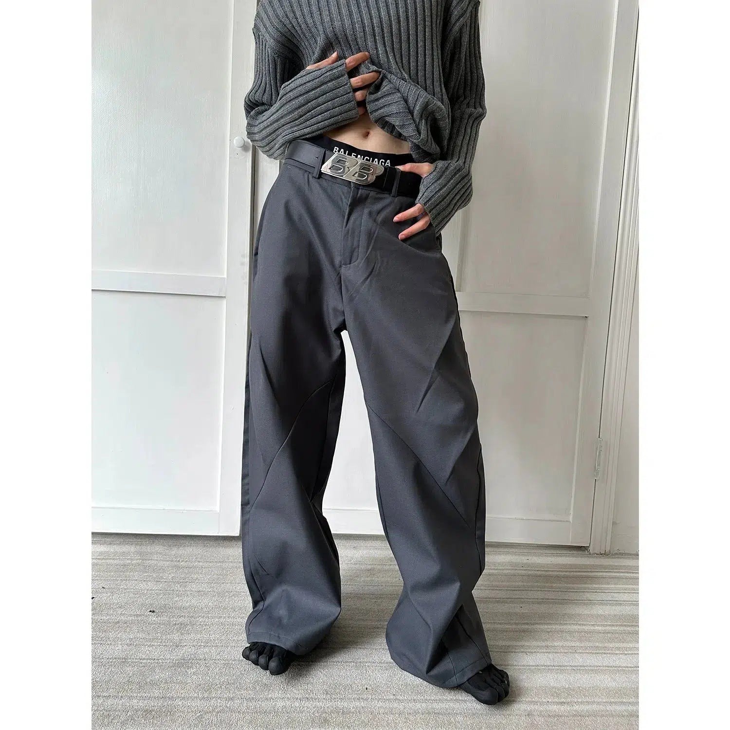 Cutting Splicing Wide-Leg Pleated Pants