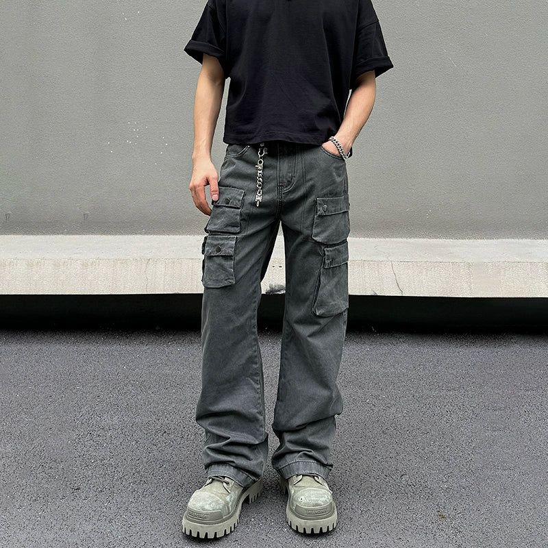 Dark Gray Denim Cargo Pants