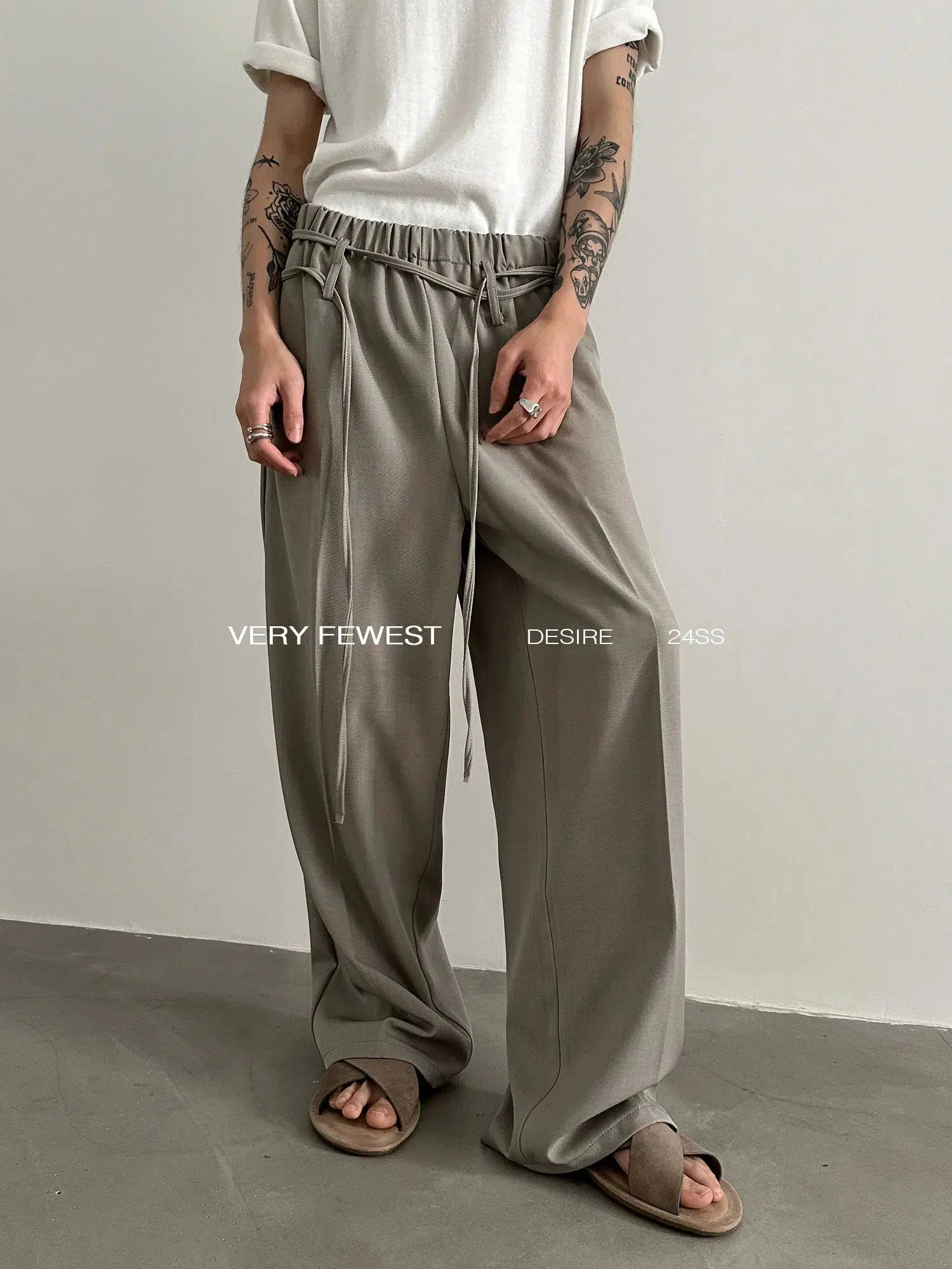 Elastic Waist Ribbon Drape Pants