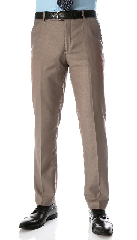 Ferrecci Men's Halo Taupe Slim Fit Flat-Front Dress Pants