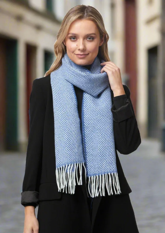 Foxford Merino Cashmere Scarf | Blue Herringbone