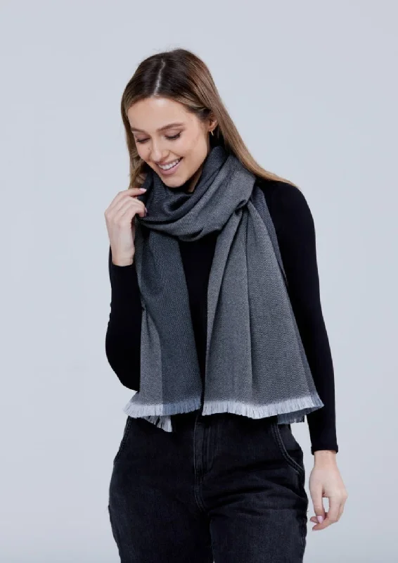 Foxford Giant Merino Scarf | Grey Black Border