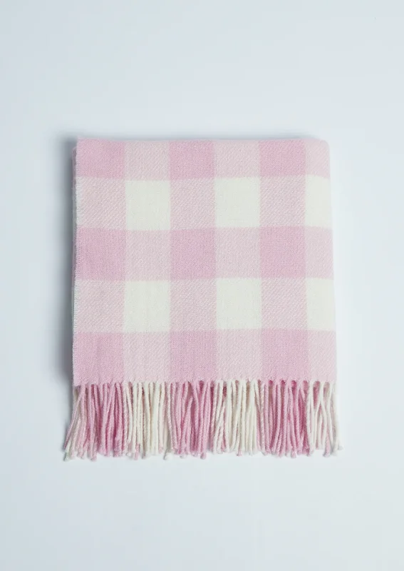 Foxford Pink Check Lambswool Baby Blanket