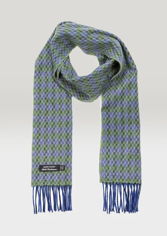 Irish Cashmere Wool Scarf | Blue Green Grey Check