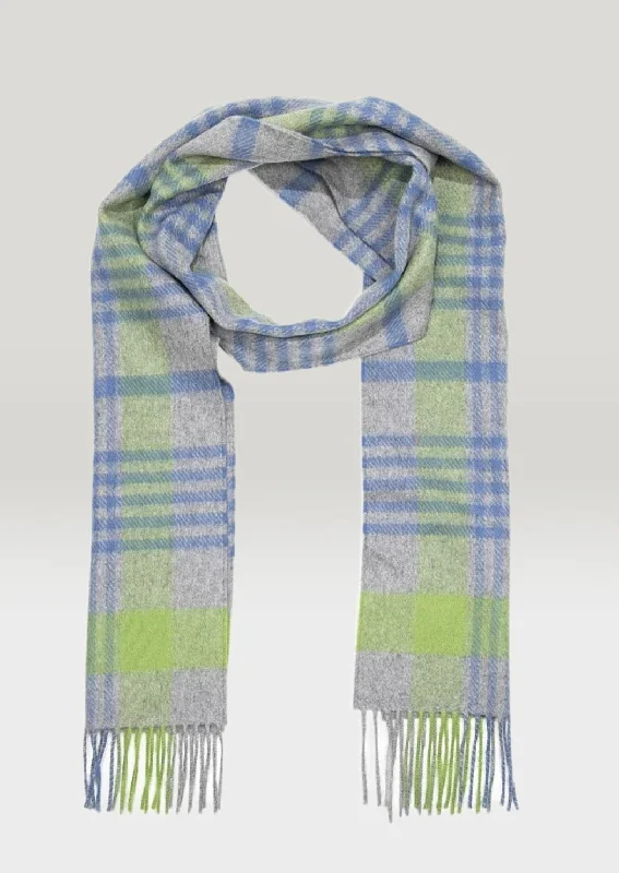 Irish Cashmere Wool Scarf | Grey Green Blue Check